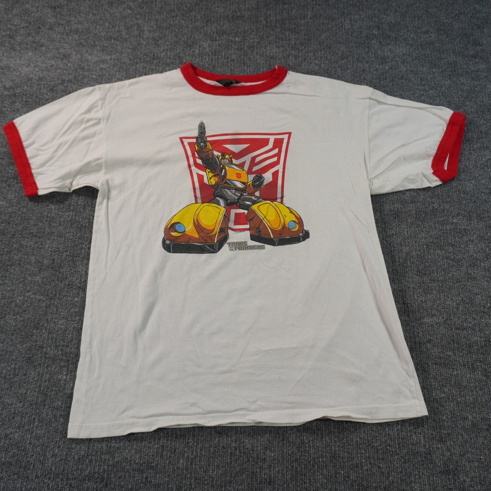 Transformers T-Shirt Mens Large White Red Bumblebee Ringer Graphic 2002 Hasbro